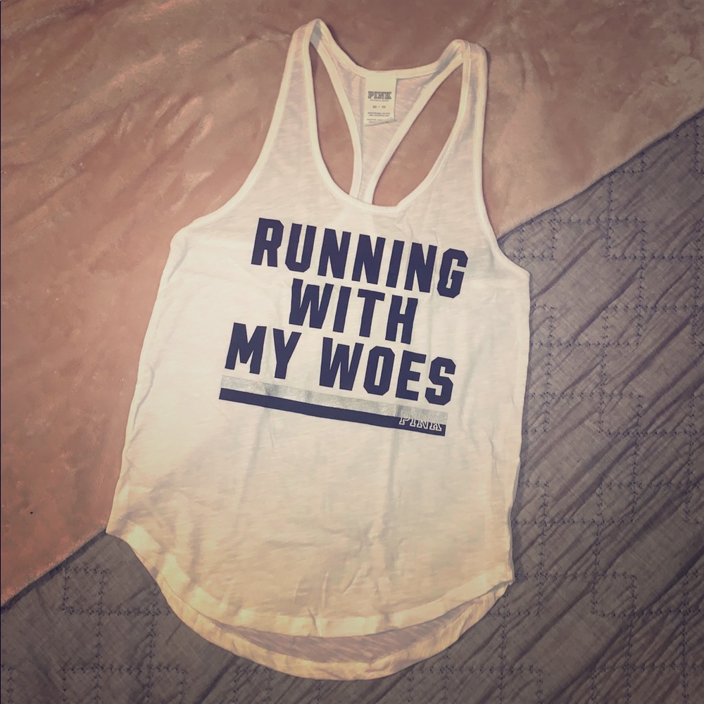 PINK by Victoria’s Secret, logo “Running With My Woes”, athletic tank